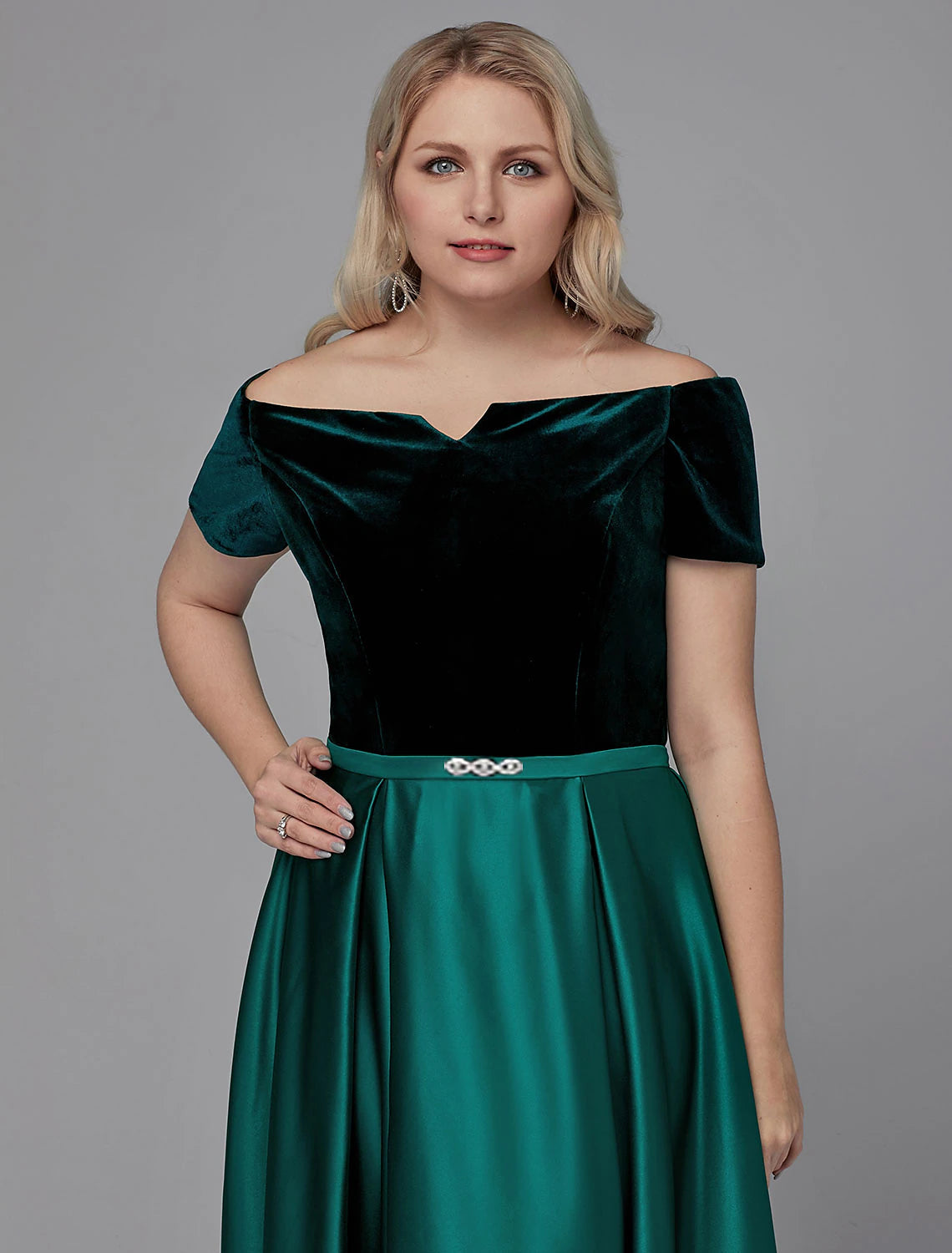 A-Line Special Occasion Dresses Elegant Dress Wedding Guest Formal Evening Floor Length Short Sleeve Off Shoulder Satin