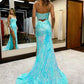 Mermaid / Trumpet Prom Dresses High Split Dress Formal Court Train Sleeveless V Neck Sequined