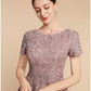 A-Line Mother of the Bride Dress Wedding Guest Elegant Petite Jewel Neck Tea Length Lace Tulle Short Sleeve