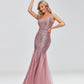 Mermaid / Trumpet Evening Gown Sparkle Dress Wedding Guest Formal Evening Floor Length Sleeveless V Neck Tulle V Back