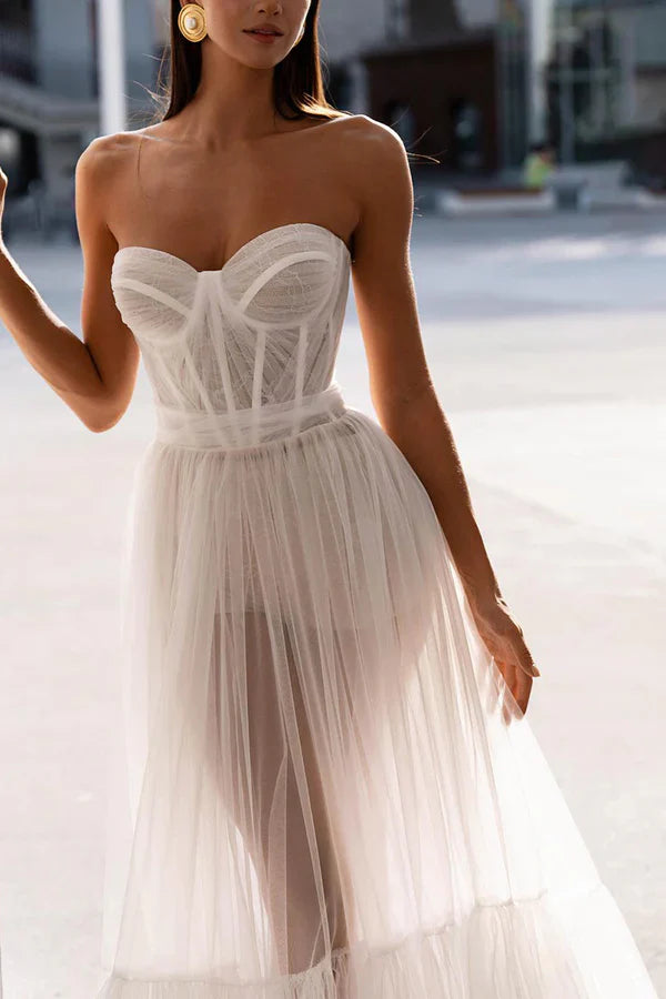 A Line of Sweetheart Illusion Bohemian Wedding Dress Summer Bride Dress Sexy