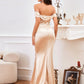 Mermaid / Trumpet Minimalist High Split Prom Formal Evening Dress Off Shoulder Sleeveless Floor Length Satin with Ruched