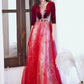 A-Line Glittering Cut Out Party Wear Formal Evening Dress Illusion Neck Half Sleeve Floor Length Velvet with Sequin