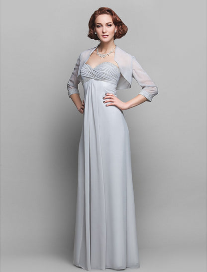 Sheath / Column Mother of the Bride Dress Wrap Included Sweetheart Floor Length Chiffon 3/4 Length Sleeve with Criss Cross