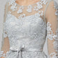 A-Line Empire Dress Wedding Guest Prom Floor Length Half Sleeve Illusion Neck Tulle with Bow(s)