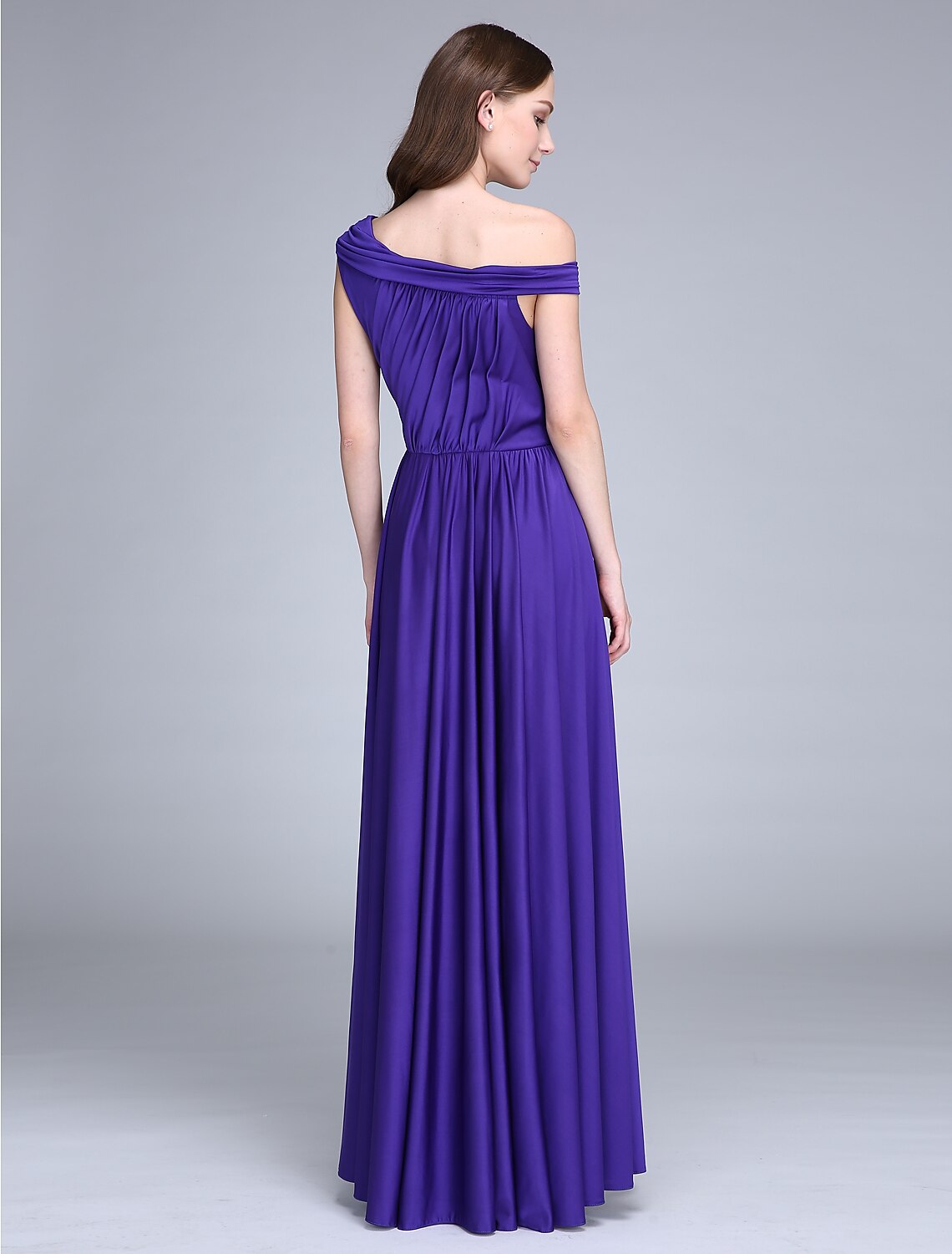 Sheath / Column Bridesmaid Dress One Shoulder Sleeveless Elegant Floor Length Jersey