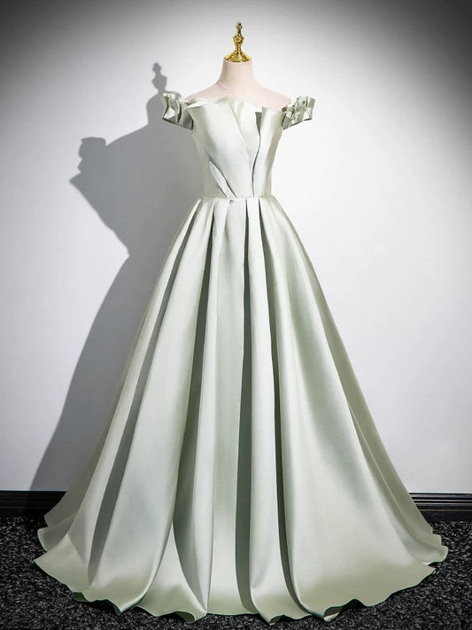 A-Line Satin Green Long Prom Dress Long Formal Dress Solid Color Evening Dresses