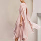 A-Line Mother of the Bride Dress Wedding Guest Party Elegant Scoop Neck Tea Length Chiffon Sleeveless with Pleats Crystal