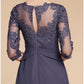 A-Line Mother of the Bride Dress Wedding Guest Elegant Scoop Neck Ankle Length Chiffon Lace 3/4 Length Sleeve