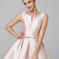 A-Line Cute Dress Wedding Guest Homecoming Knee Length Sleeveless V Wire Satin with Bow(s)