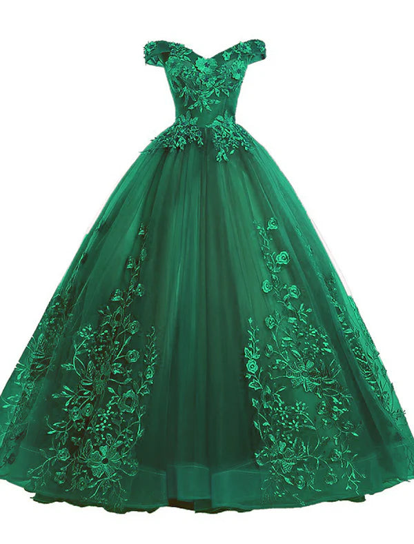 Ball dress adult dress princess dress red and green dress adult dress floor length sleeveless off the shoulder polyester with stickers Prom Dress Quinceanera Dress
