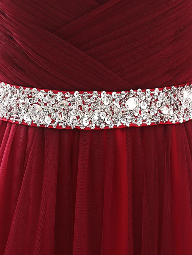 A-Line Elegant Quinceanera Prom Valentine's Day Dress Strapless Sleeveless Chapel Train Satin