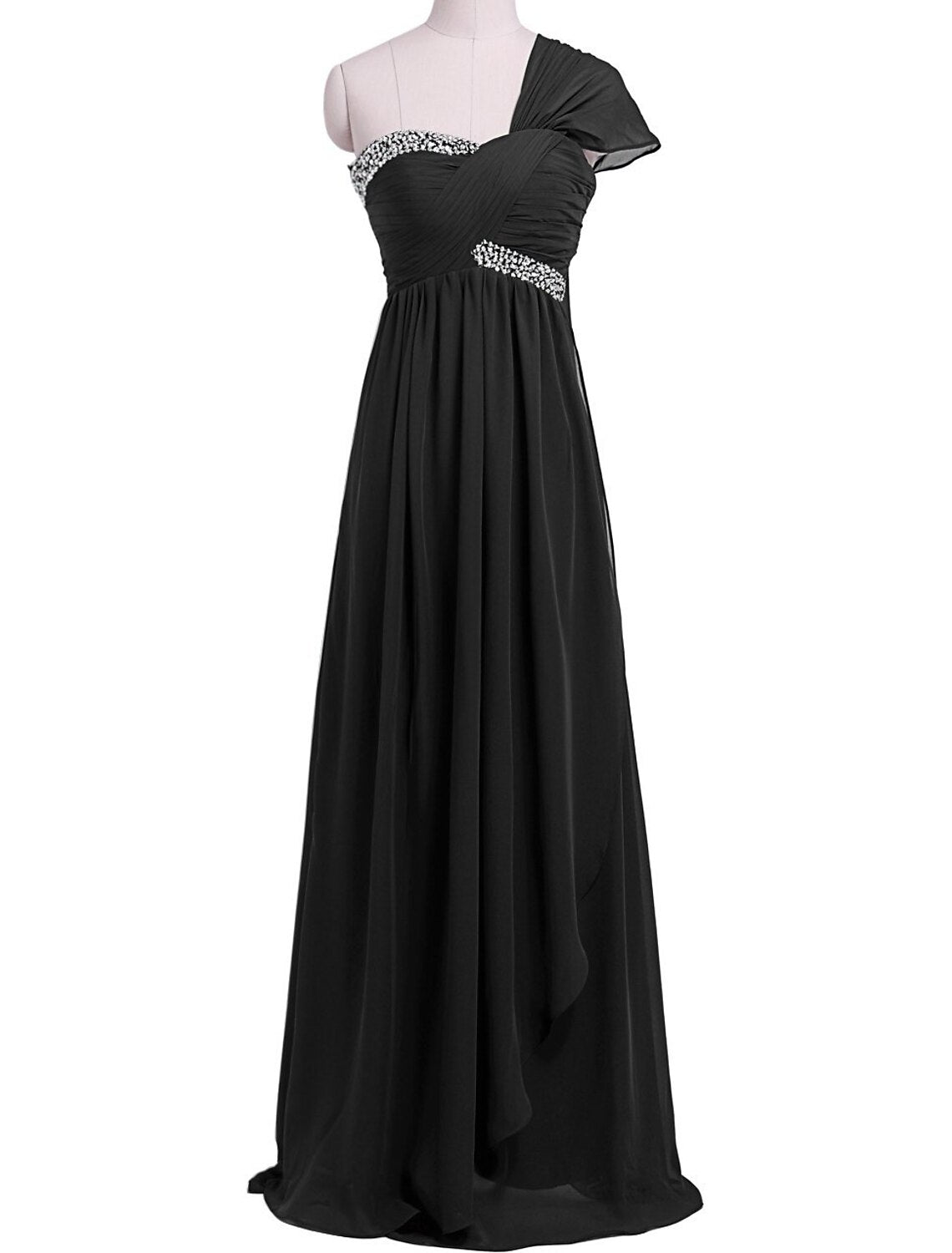 Sheath / Column Evening Gown Beautiful Back Dress Wedding Guest Floor Length Short Sleeve One Shoulder Chiffon