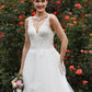 Hall Wedding Dresses Princess Plunging Neck Sleeveless Chapel Train Tulle Bridal Gowns