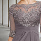 A-Line Mother of the Bride Dress Plus Size Elegant High Low V Neck Asymmetrical Ankle Length Chiffon Lace Half Sleeve