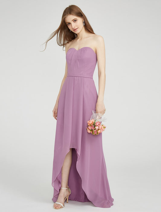 Sheath / Column Sweetheart Neckline Asymmetrical Chiffon Long Bridesmaid Dress