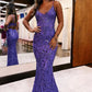 Mermaid / Trumpet Prom Dresses Sparkle & Shine Dress Formal Wedding Party Court Train Sleeveless V Neck Sequined Backless with Sequin