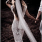 Beach Boho Wedding Dresses Mermaid / Trumpet V Neck Cap Sleeve Court Train Lace Bridal Gowns With Appliques