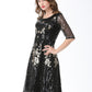 A-Line Cocktail Dresses Vintage Dress Holiday Knee Length Half Sleeve Jewel Neck Cotton Blend with Sequin