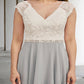 A-Line Plus Size Curve Mother of the Bride Dresses Elegant Dress Formal Tea Length Sleeveless V Neck Chiffon with Crystals