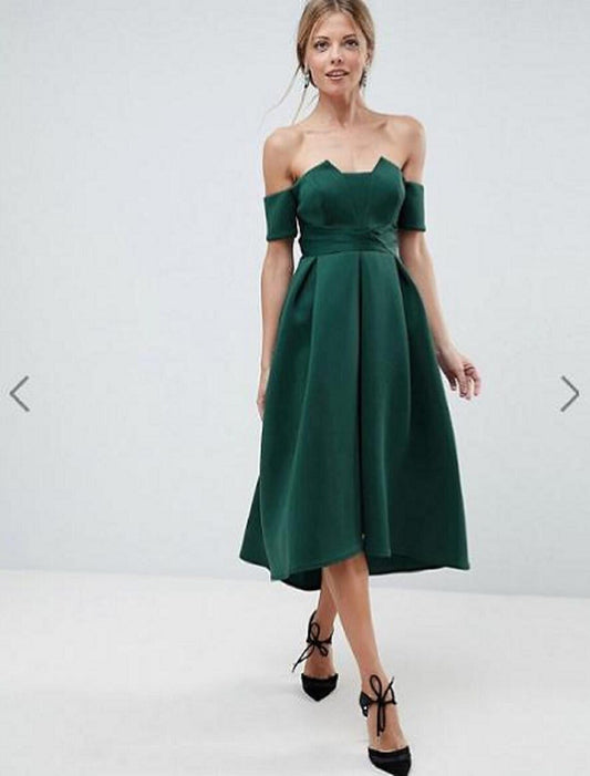 Princess / A-Line Bridesmaid Dress Off Shoulder Short Sleeve Tea Length Satin with Sash / Ribbon / Pleats