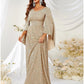 A-Line Evening Gown Sparkle & Shine Dress Formal Sweep / Brush Train Long Sleeve V Neck Capes Polyester
