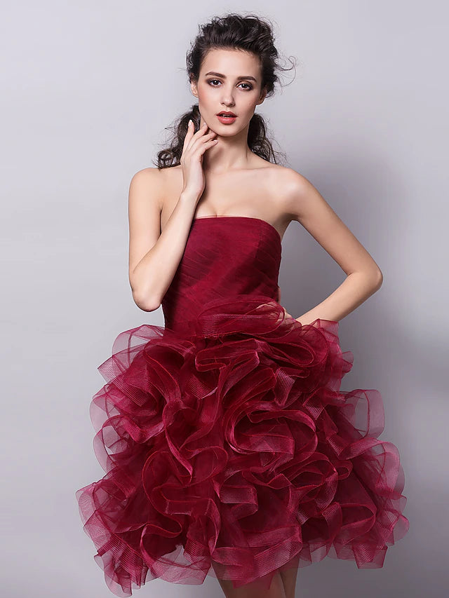 Ball Gown Hot Homecoming Cocktail Party Valentine's Day Dress Strapless Sleeveless Short / Mini Tulle