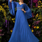 A-Line Mother of the Bride Dress Vintage Inspired V Neck Floor Length Chiffon Long Sleeve with Crystals Beading Side