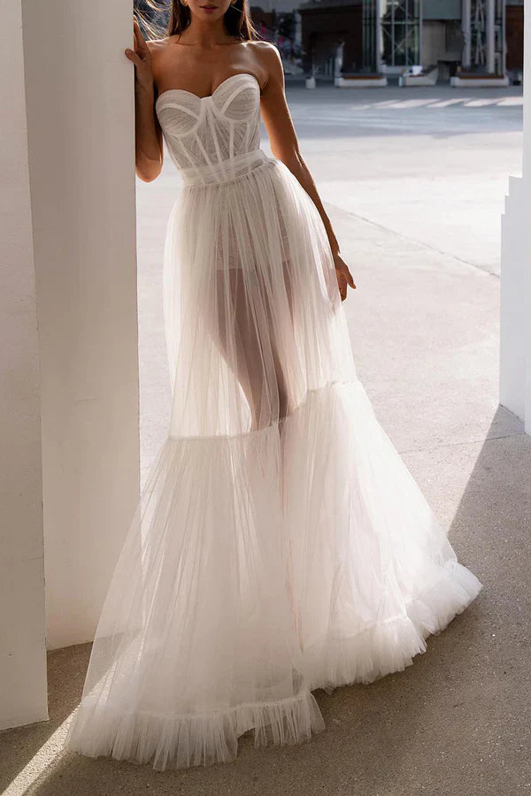 A Line of Sweetheart Illusion Bohemian Wedding Dress Summer Bride Dress Sexy