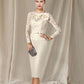 Sheath / Column Mother of the Bride Dress Elegant Jewel Neck Knee Length Satin Lace 3/4 Length Sleeve with Bow(s)