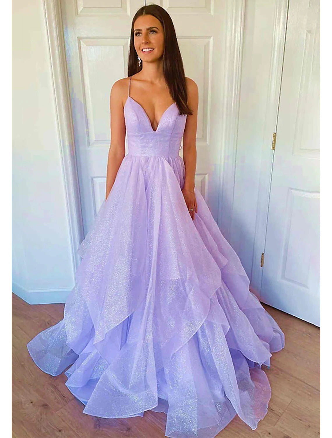 Ball Gown Prom Dresses Glittering Dress Wedding Party Court Train Sleeveless Spaghetti Strap Tulle Backless