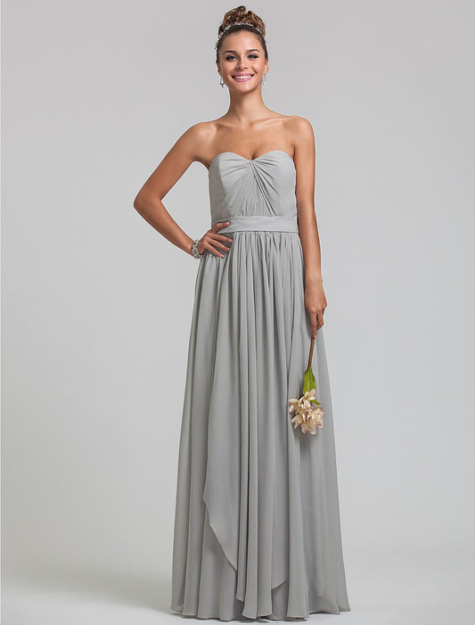 Sheath / Column Sweetheart Neckline Floor Length Chiffon Bridesmaid Dress with Draping / Side Draping