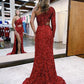 Mermaid / Trumpet Prom Dresses Sparkle & Shine Dress Formal Court Train Long Sleeve One Shoulder Sequined Backless