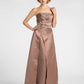 A-Line Mother of the Bride Dress Strapless Floor Length Satin Lace Sleeveless with Criss Cross Beading