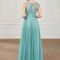 A-Line Prom Dresses Elegant Dress Wedding Guest Floor Length Sleeveless Jewel Neck Tulle with Sequin