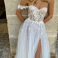 A Line Sweetheart Lace Applique Bohemian Split Wedding Dress Beautiful