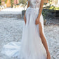 A Line Sweetheart Lace Applique Bohemian Split Wedding Dress Beautiful