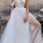 A Line Sweetheart Lace Applique Bohemian Split Wedding Dress Beautiful