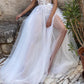 A Line Sweetheart Lace Applique Bohemian Split Wedding Dress Beautiful