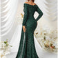 Mermaid / Trumpet Evening Gown Sparkle & Shine Dress Formal Cocktail Party Sweep / Brush Train Long Sleeve Off Shoulder Polyester