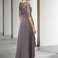 A-Line Mother of the Bride Dress Plus Size Elegant High Low V Neck Asymmetrical Ankle Length Chiffon Lace Half Sleeve