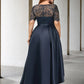 A-Line Mother of the Bride Dresses Plus Size Hide Belly Curve Elegant Dress Formal Asymmetrical Short Sleeve Jewel Neck Satin