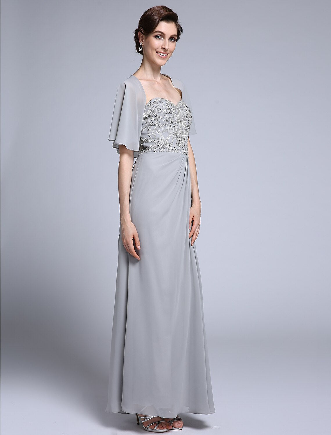 Sheath / Column Mother of the Bride Dress Convertible Dress Sweetheart Ankle Length Chiffon Half Sleeve No with Sequin Side