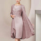 Two Piece Sheath / Column Mother of the Bride Dress Formal Wedding Guest Elegant Scoop Neck Knee Length Chiffon Lace Half Sleeve Jacket Dresses