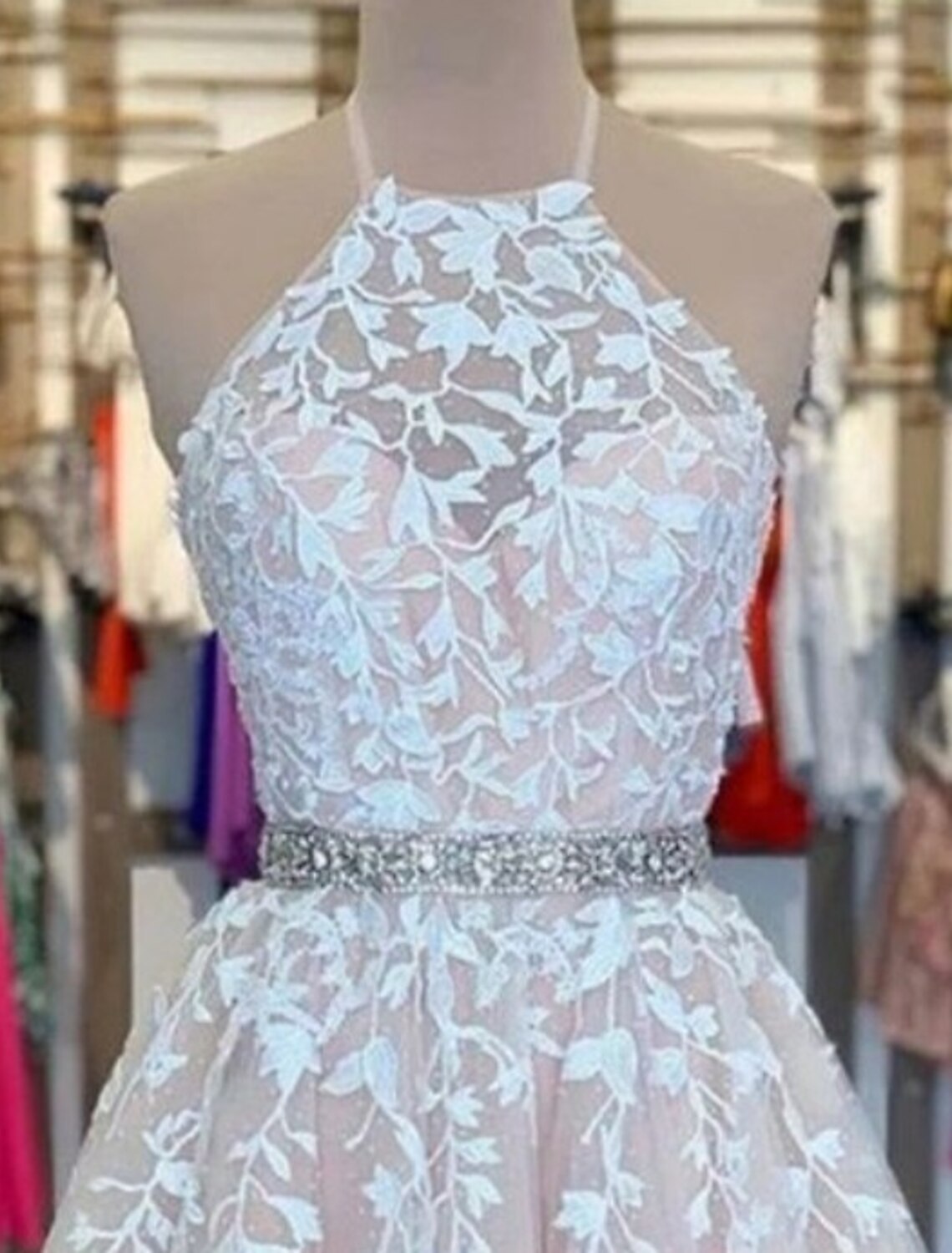 A-Line Homecoming Dresses Floral Dress Holiday Short / Mini Sleeveless Halter Tulle