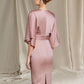 Sheath / Column Mother of the Bride Dress Elegant Sexy V Neck Knee Length Charmeuse Half Sleeve with Ruched Split Front