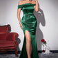 Mermaid / Trumpet Minimalist High Split Prom Formal Evening Dress Off Shoulder Sleeveless Floor Length Satin with Ruched