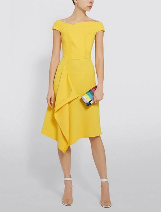 Sheath / Column Elegant Holiday Cocktail Party Dress Boat Neck Short Sleeve Knee Length