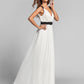 Sheath / Column V Neck Floor Length Georgette Bridesmaid Dress with Sash