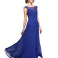 A-Line Mother of the Bride Dress Elegant Jewel Neck Ankle Length Chiffon Lace Sleeveless